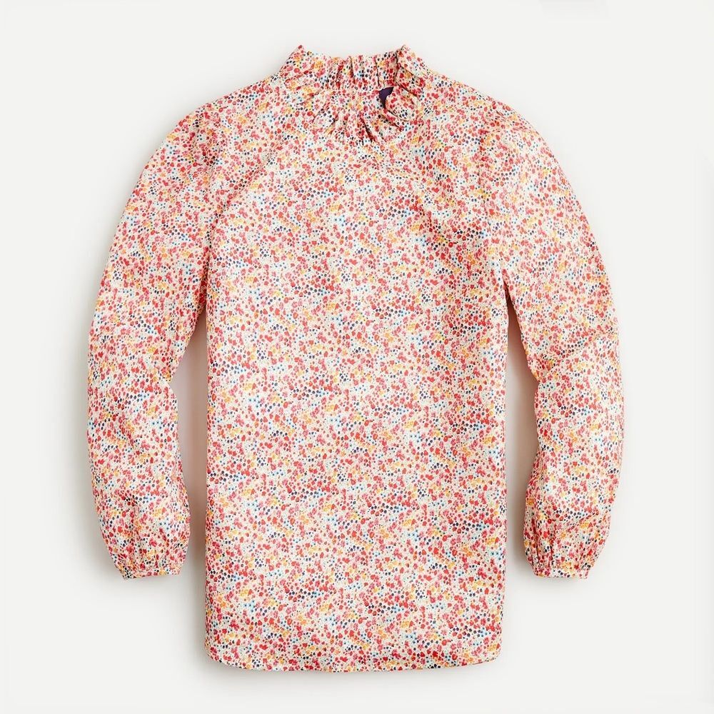 J. Crew Liberty Phoebe Floral Ruffle Neck Long sleeve blouse top sz xs